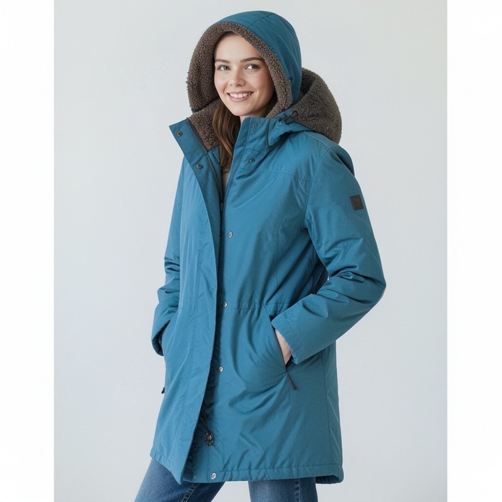 L.L.Bean Rugged Ridge Parka Teal Fleece Lined Hooded Jacket Women SZ L cabincore